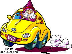 wizard driving small car